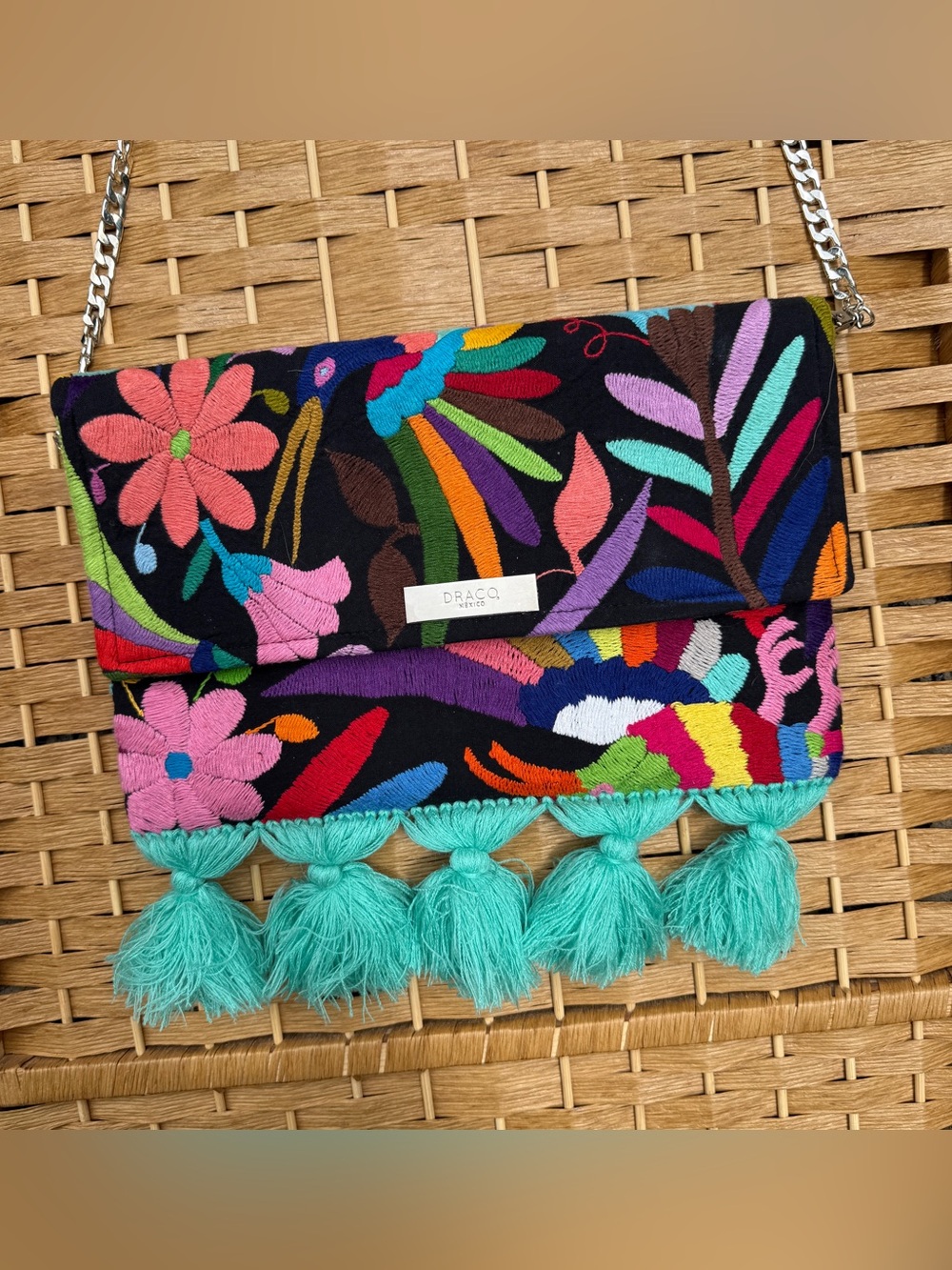 Draco Mexico Embroidered Tassel Chain Shoulder Bag - Picture 2 of 6
